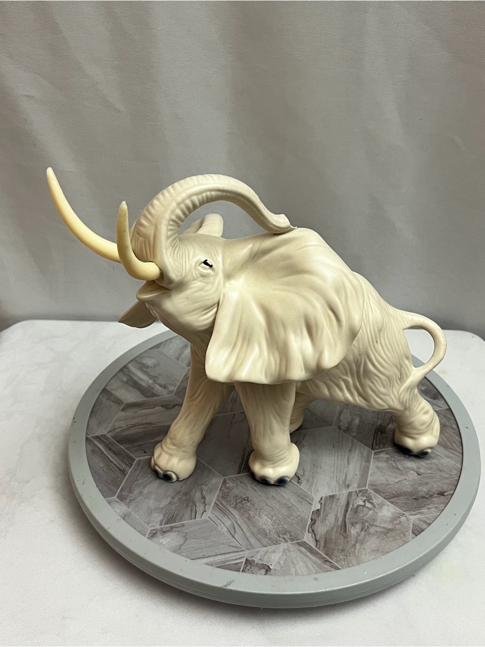 Vintage Andrea by Sadek Porcelain Elephant Figurine Ivory Tusks 9” Decor